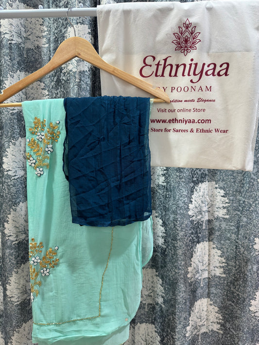 Elegant Premium Chiffon Saree with Floral Handwork🍇