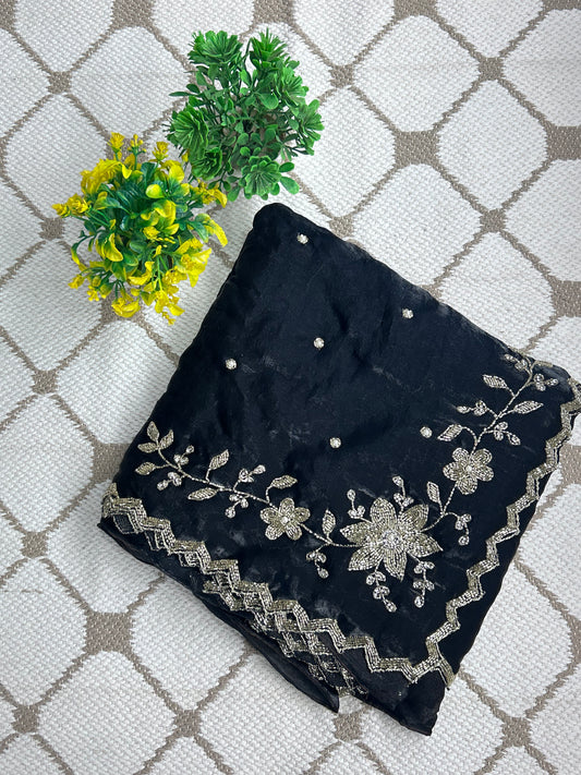 Fancy Silk Saree – Elegant Black Embroidered Saree🖤
