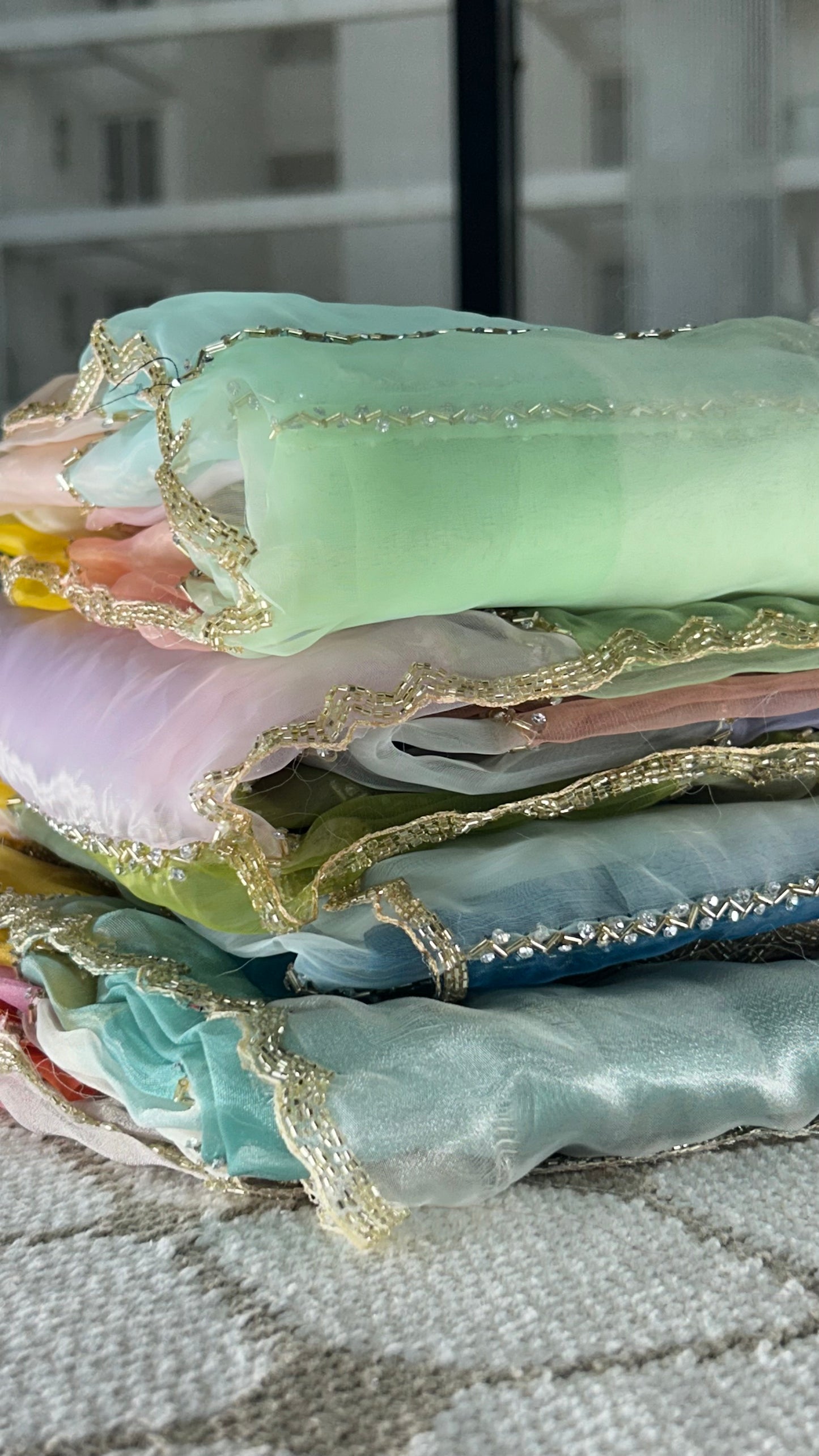 Premium Organza Handwork Saree – Pastel Multicolor🌈