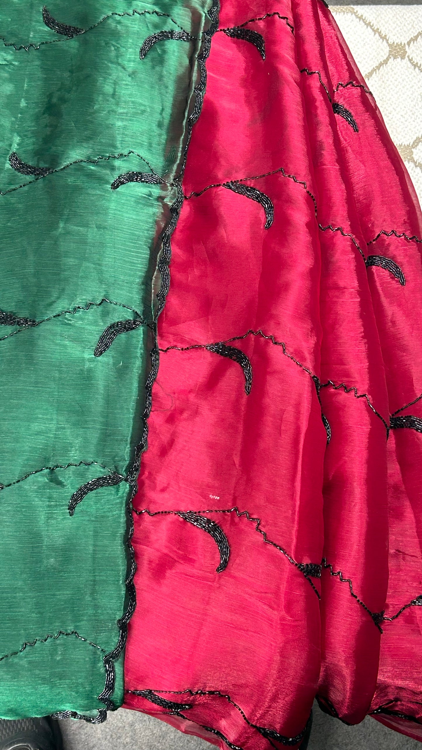 Premium Organza Georgette Crush Handwork Sareeđź–¤