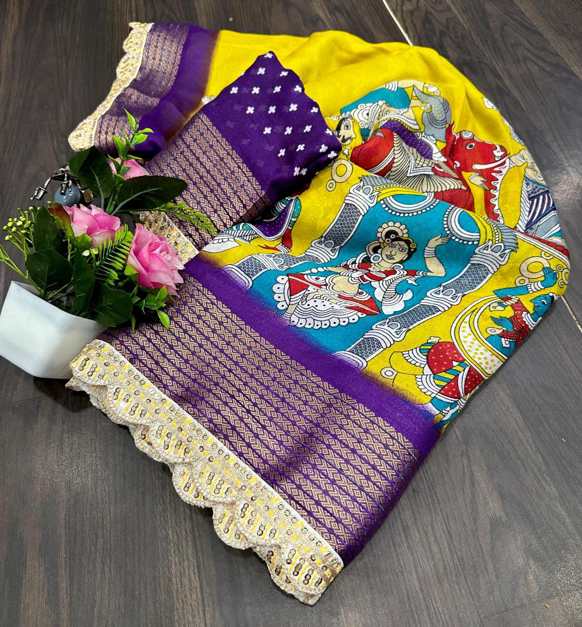 Marshmellow Blooming Geogette Saree🪻🌼