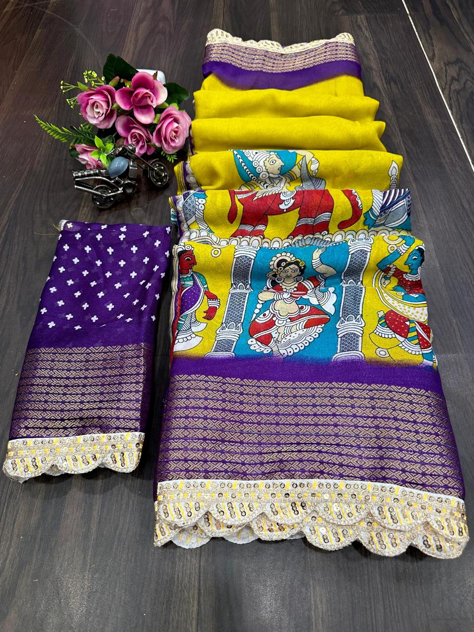 Marshmellow Blooming Geogette Saree🪻🌼