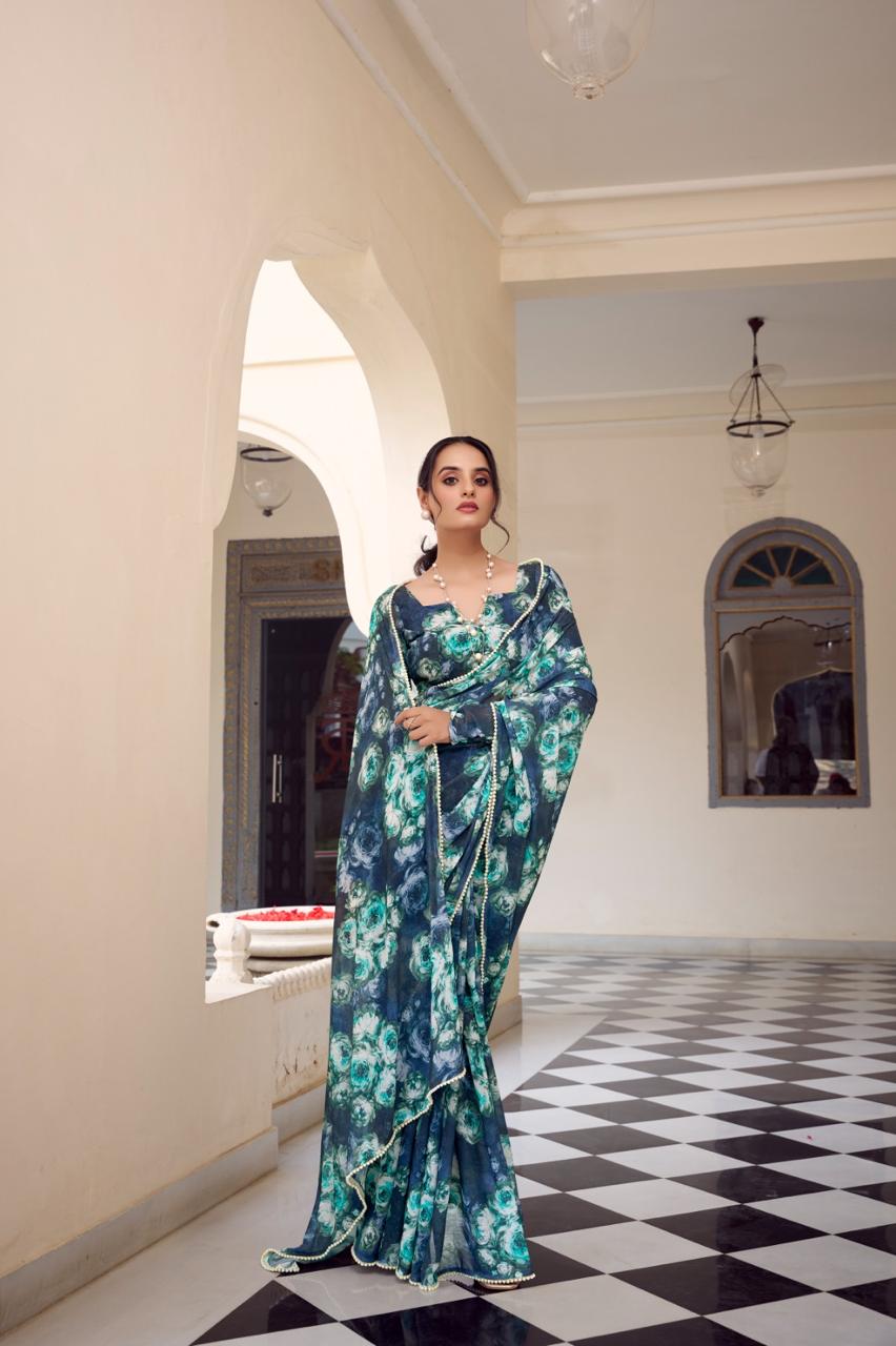 Weightless Marble Print Saree🦄🌸