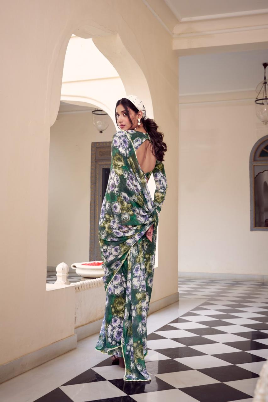 Weightless Marble Print Saree🦄🌸