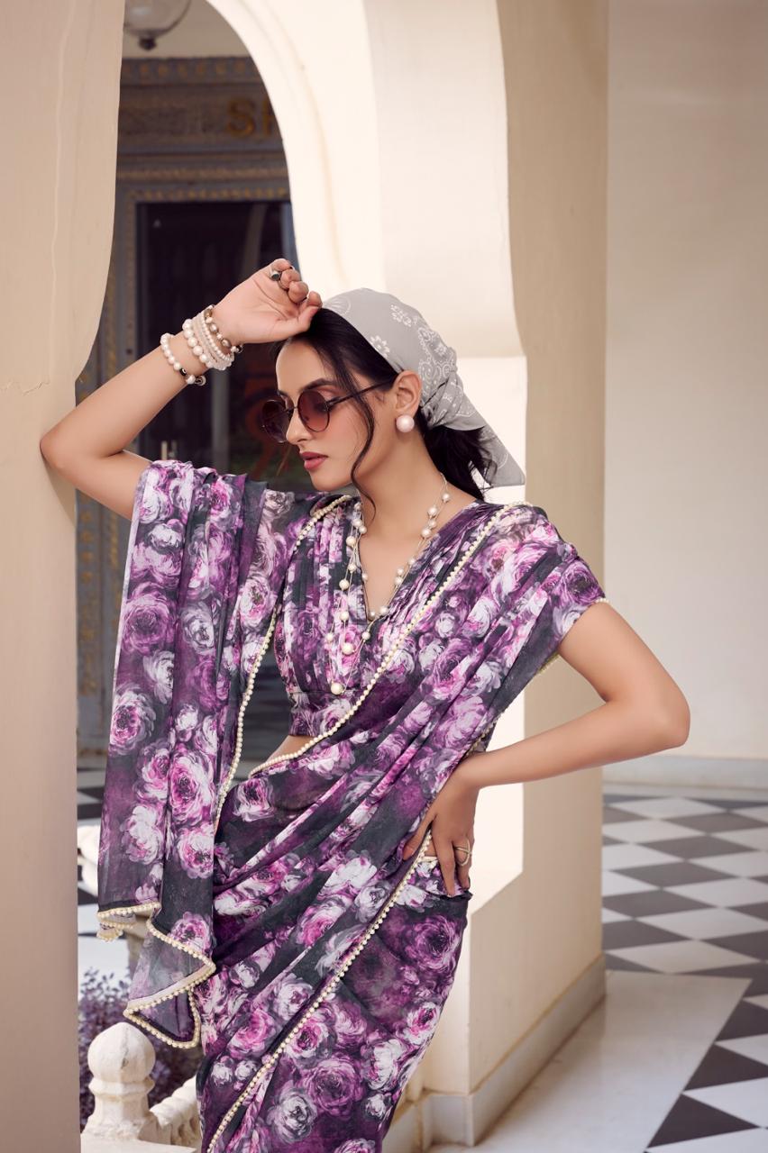 Weightless Marble Print Saree🦄🌸