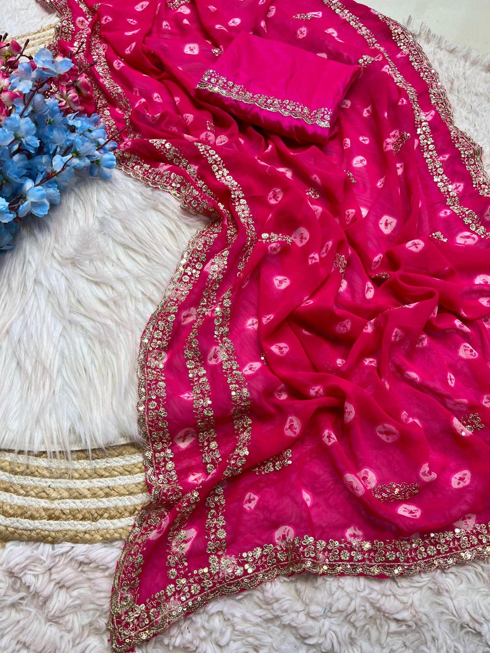Soft Geogette Bandej Saree🌹🌷