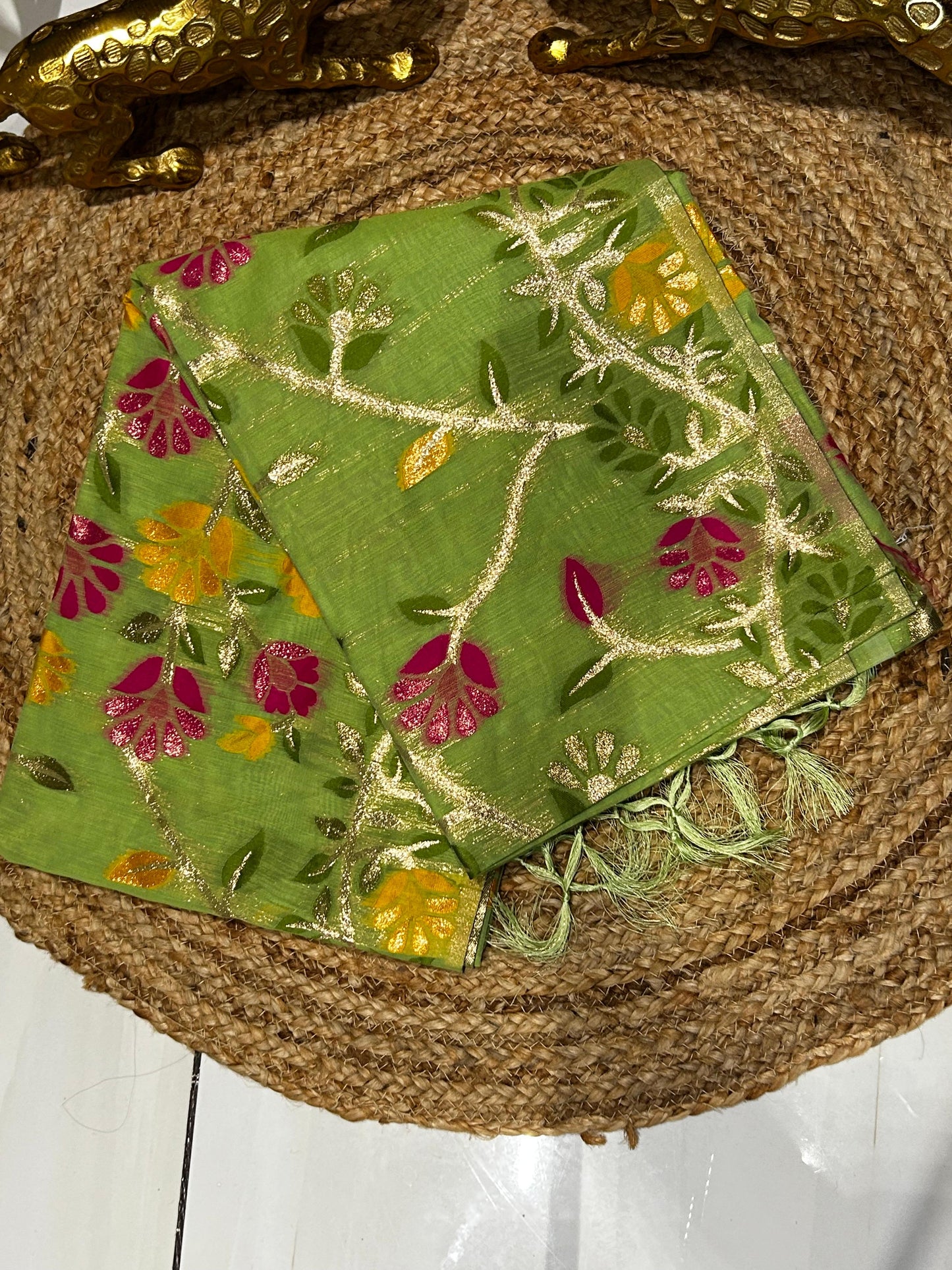 Premium Floral Embroidered Fine cotton silk Saree🌺🌱