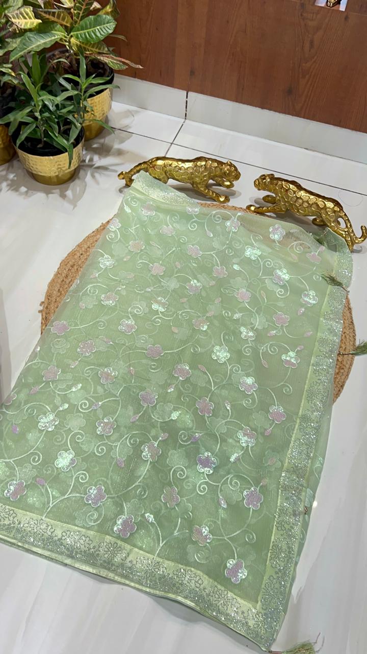Premium Floral Organza Saree🌸❄️