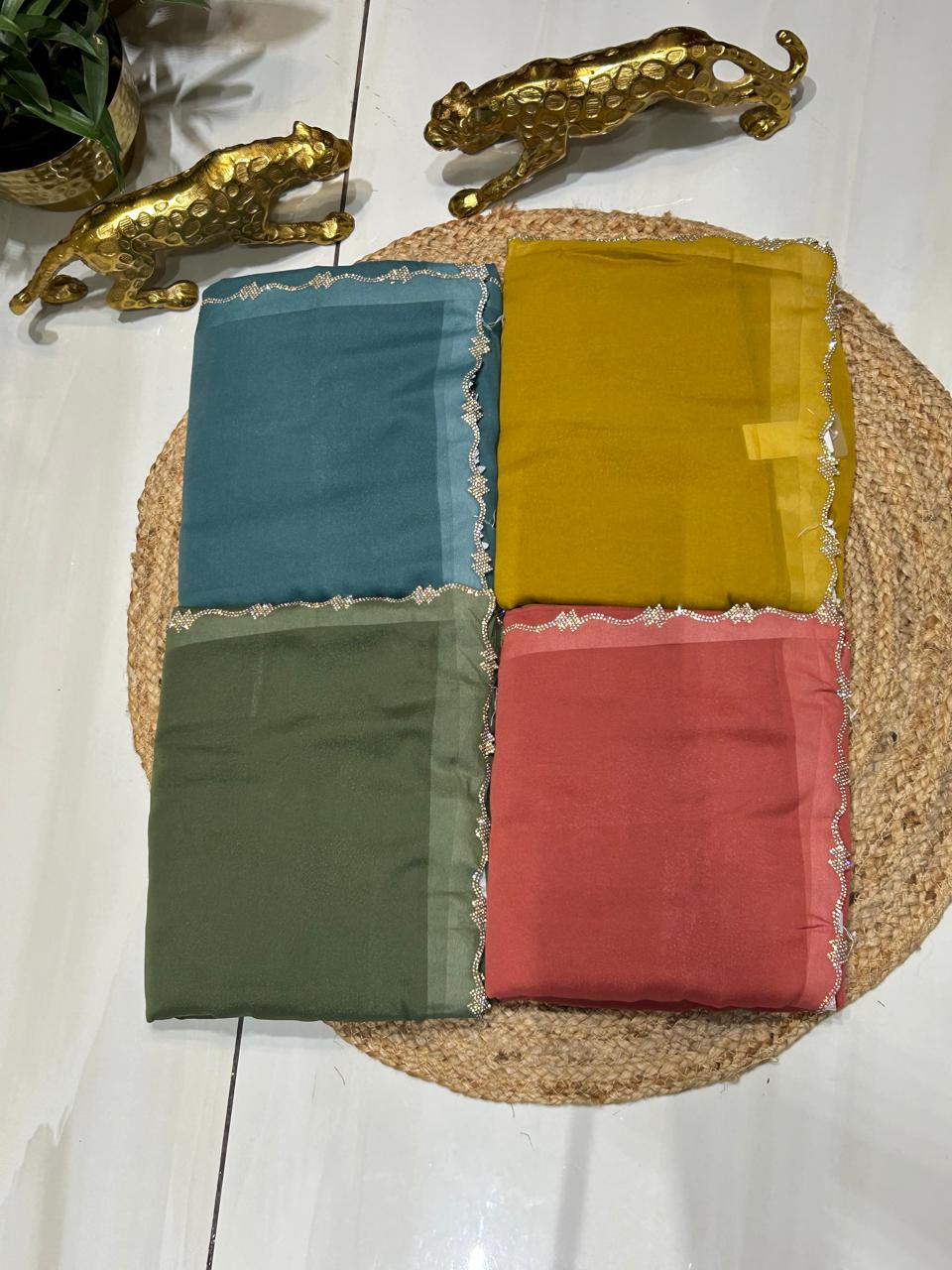 Noor Plain Premium Georgette-Chiffon Mix Sareeš¾āØ