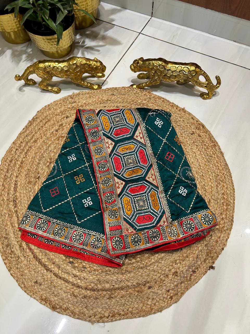 Gujarati Traditional Embroidered Saree🥭🍇