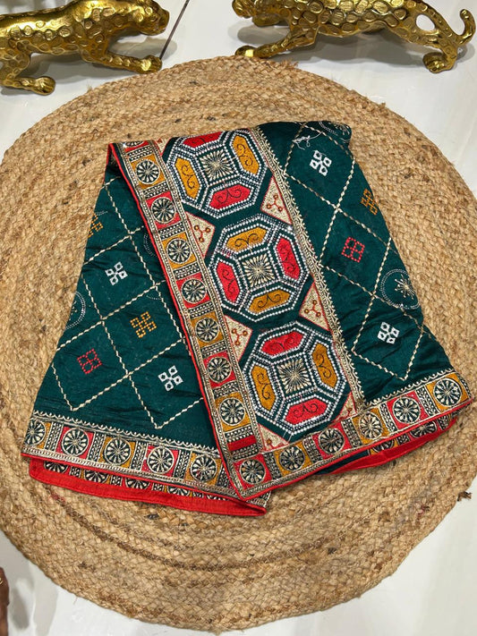 Gujarati Traditional Embroidered Saree🥭🍇