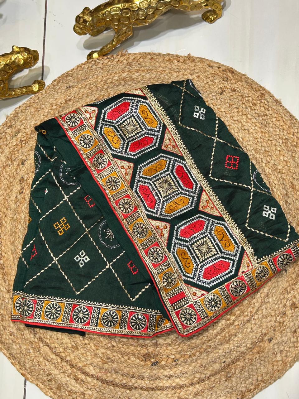 Gujarati Traditional Embroidered Saree🥭🍇