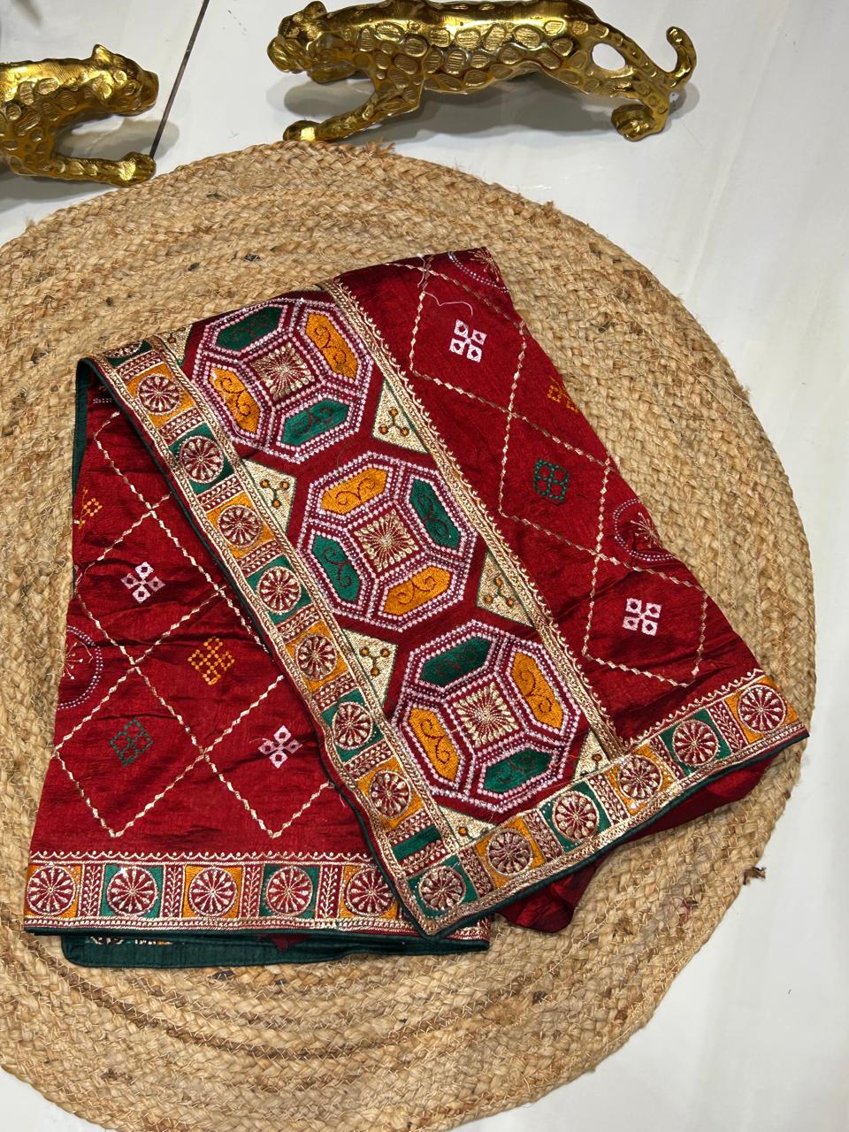 Gujarati Traditional Embroidered Saree🥭🍇