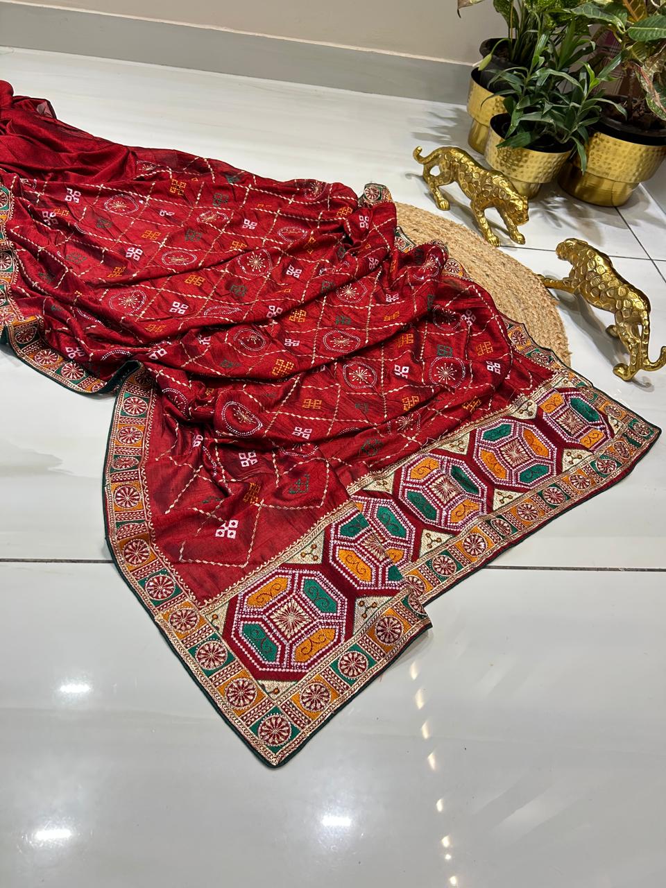 Gujarati Traditional Embroidered Saree🥭🍇