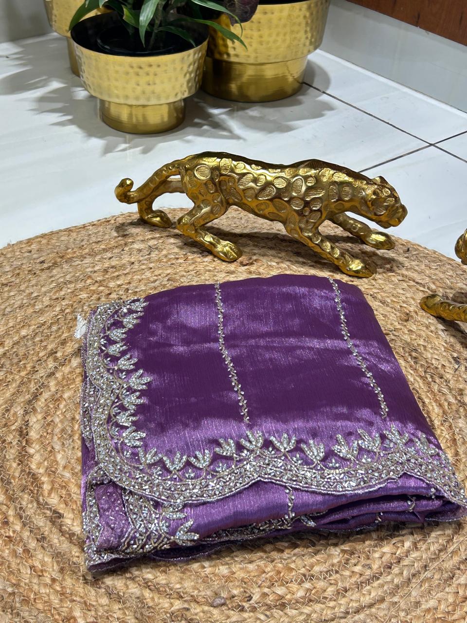 Premium Crush Tissue Silk Saree 🦋🪻