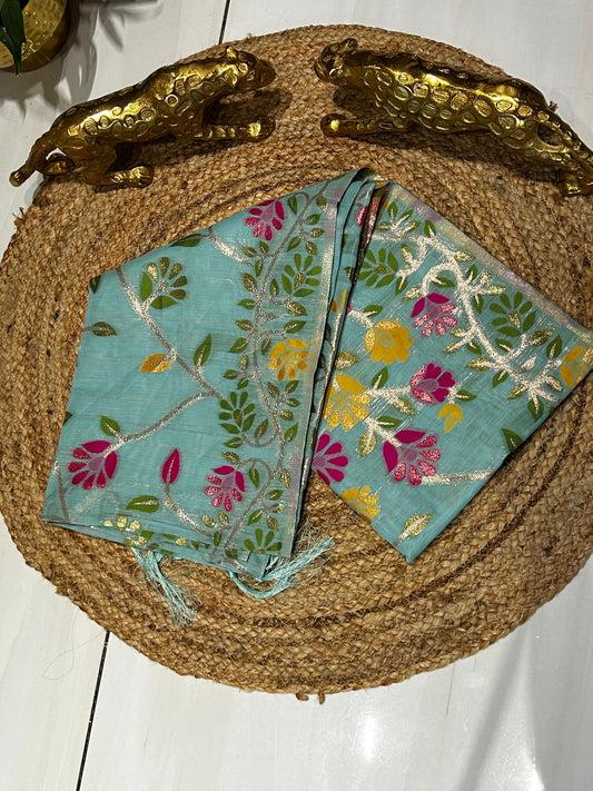 Premium Floral Embroidered Fine cotton silk Saree🌺🌱