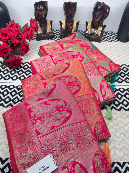 Royal Banarasi Silk Saree with Heavy Zari Woven Border – Wedding & Festive Wear