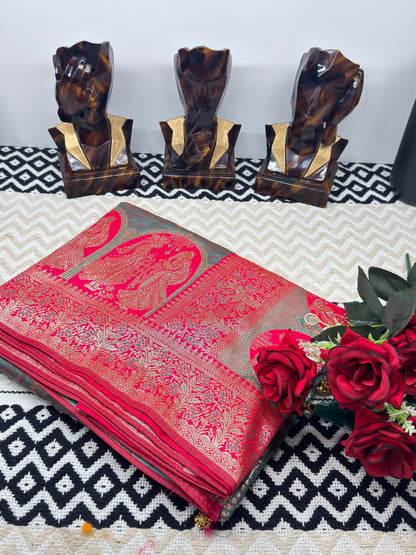 Royal Banarasi Silk Saree with Heavy Zari Woven Border – Wedding & Festive Wear