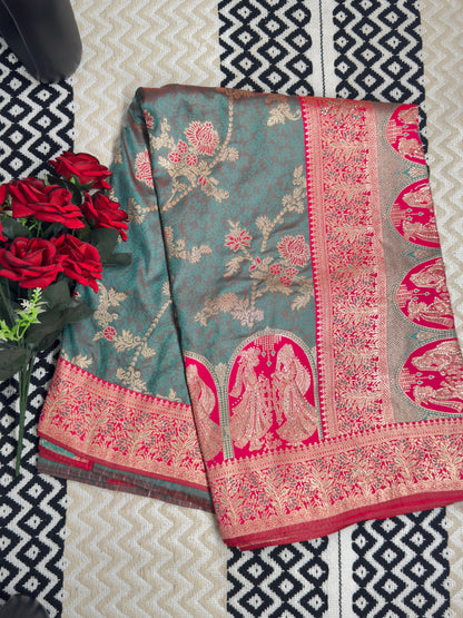 Royal Banarasi Silk Saree with Heavy Zari Woven Border – Wedding & Festive Wear