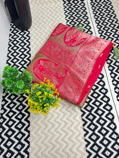 Royal Banarasi Silk Saree with Heavy Zari Woven Border – Wedding & Festive Wear