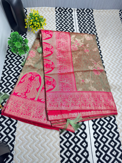 Royal Banarasi Silk Saree with Heavy Zari Woven Border – Wedding & Festive Wear