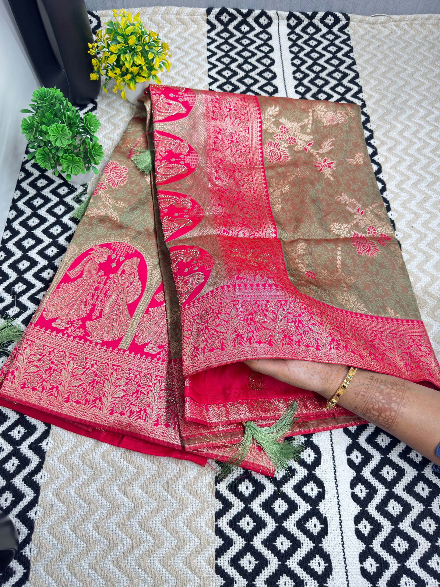 Royal Banarasi Silk Saree with Heavy Zari Woven Border – Wedding & Festive Wear