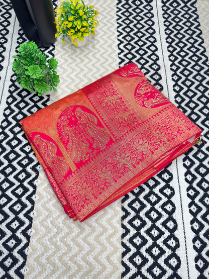Royal Banarasi Silk Saree with Heavy Zari Woven Border – Wedding & Festive Wear