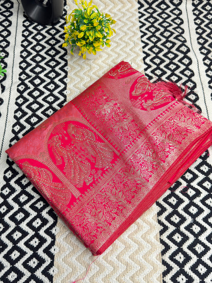 Royal Banarasi Silk Saree with Heavy Zari Woven Border – Wedding & Festive Wear