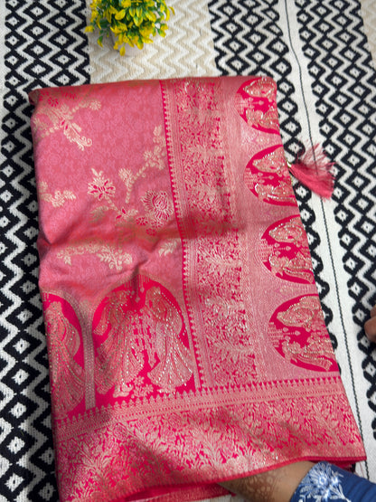Royal Banarasi Silk Saree with Heavy Zari Woven Border – Wedding & Festive Wear