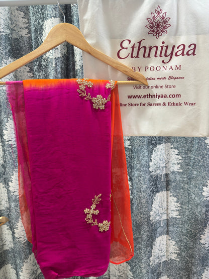 Elegant Premium Chiffon Saree with Floral Handwork🌺