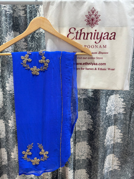 Elegant Premium Chiffon Saree with Floral Handwork🌺