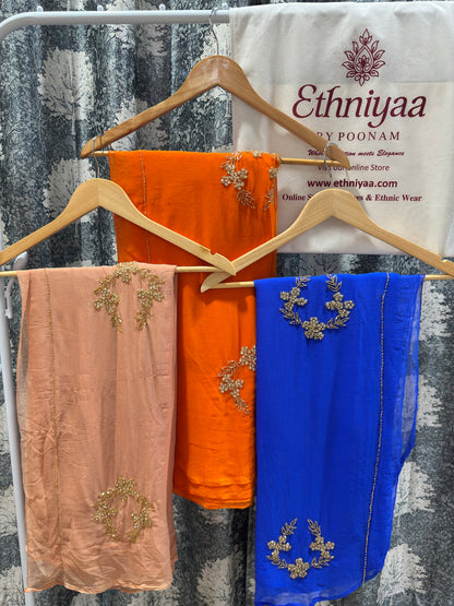 Elegant Premium Chiffon Saree with Floral Handwork🌺