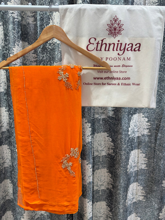 Elegant Premium Chiffon Saree with Floral Handwork🌺