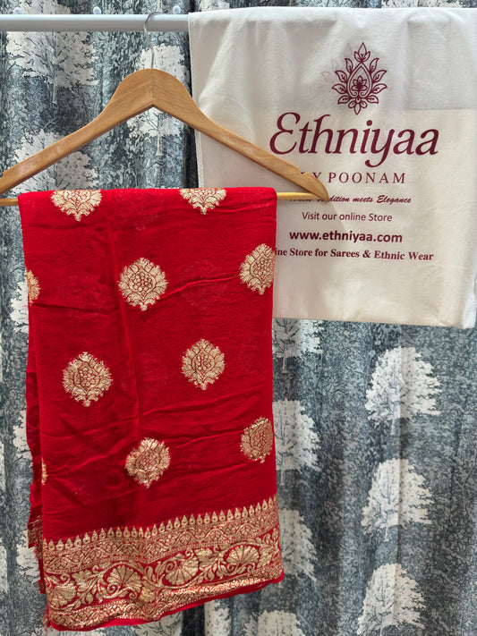 Red Georgette Mix Zari Work Saree
