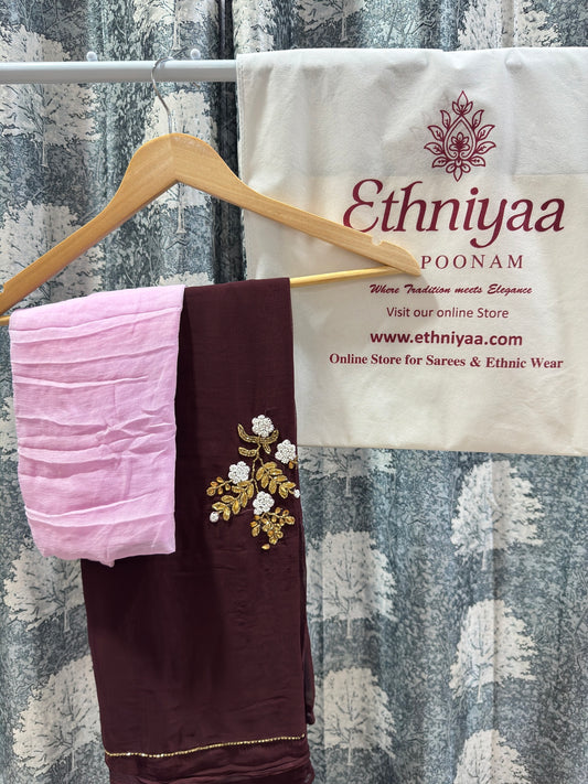 Elegant Premium Chiffon Saree with Floral Handwork🍇