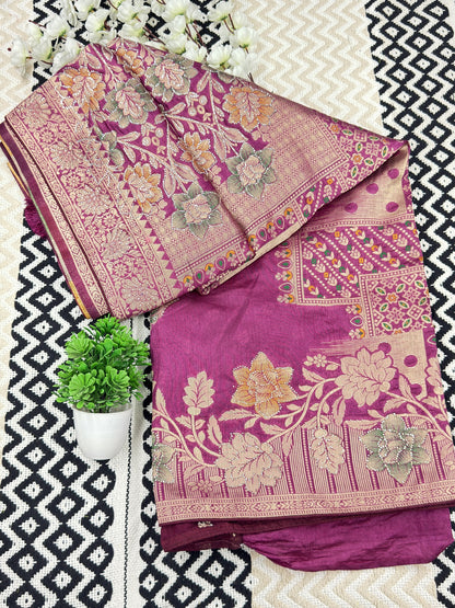 Premium Floral Dola Silk Saree – Magenta Pink🍇