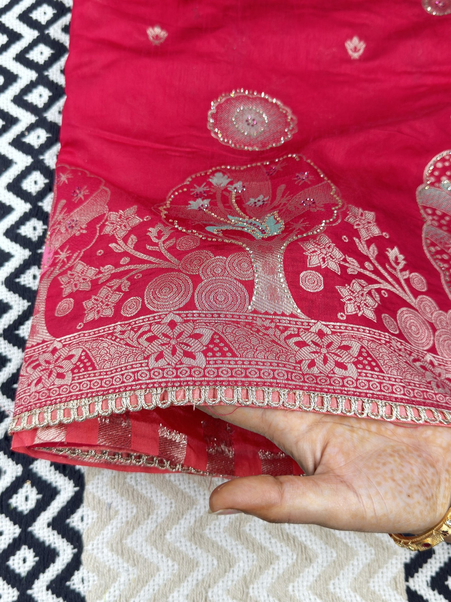 Ruby Red Premium Dola Silk Designer Saree🌹