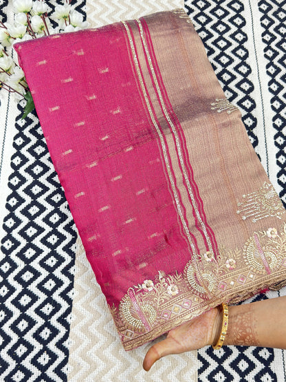Khadi Style Tissue Saree with Golden Zari Pallu & Zarkan Work💪🏻
