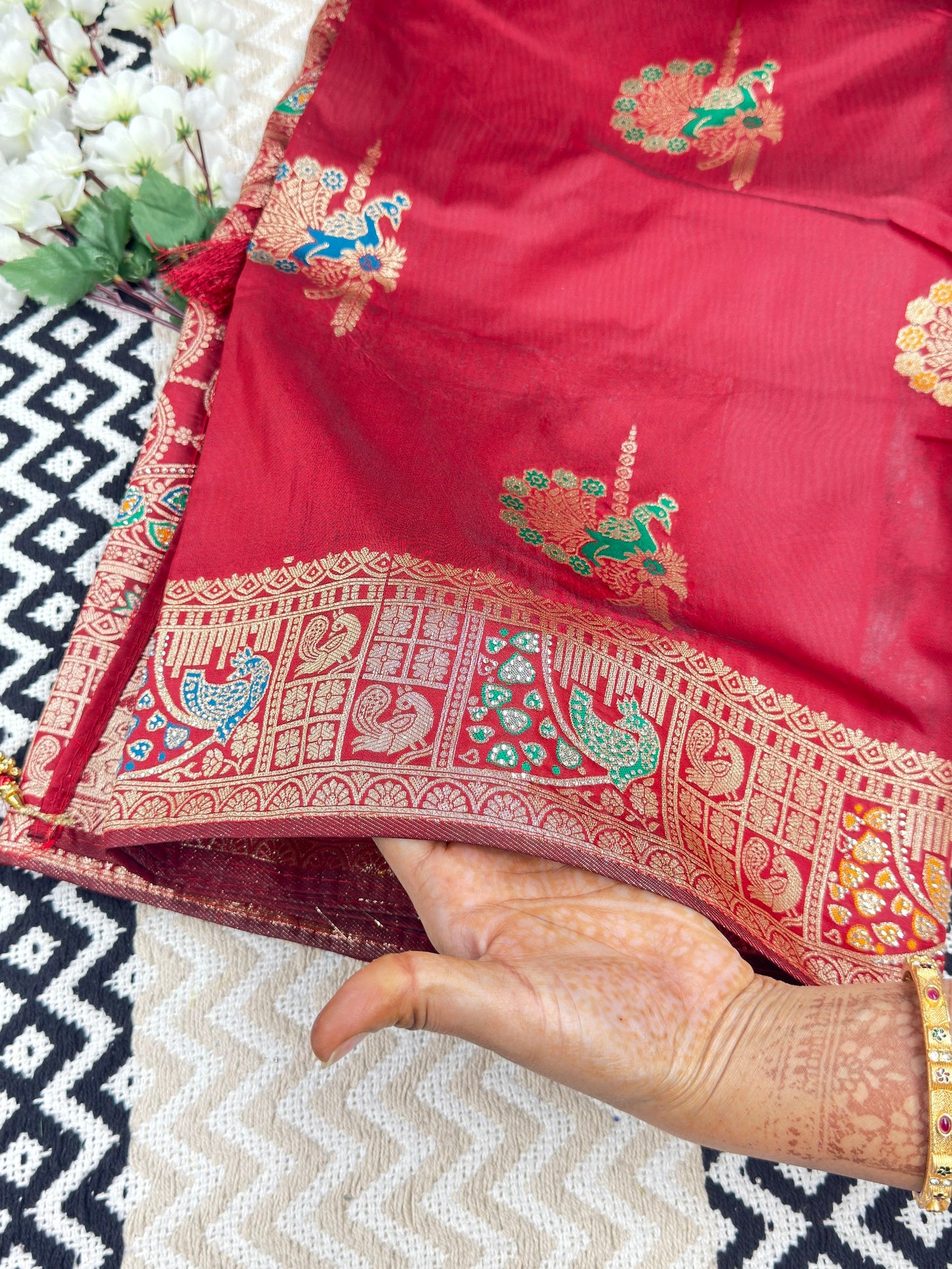 Maroon and Purple Soft Banarasi Silk Saree with Peacock Zari Weaving