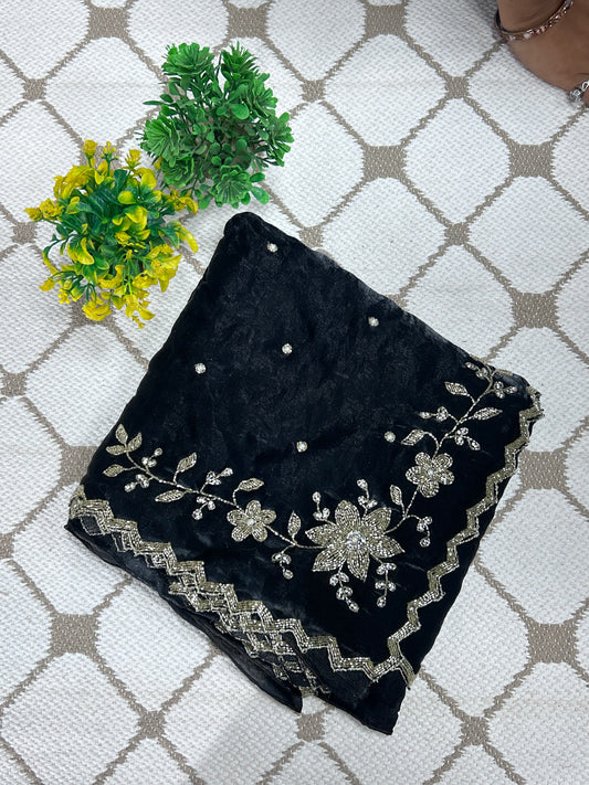Fancy Silk Saree – Elegant Black Embroidered Saree🖤