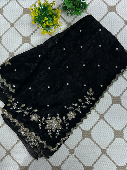 Fancy Silk Saree – Elegant Black Embroidered Saree🖤