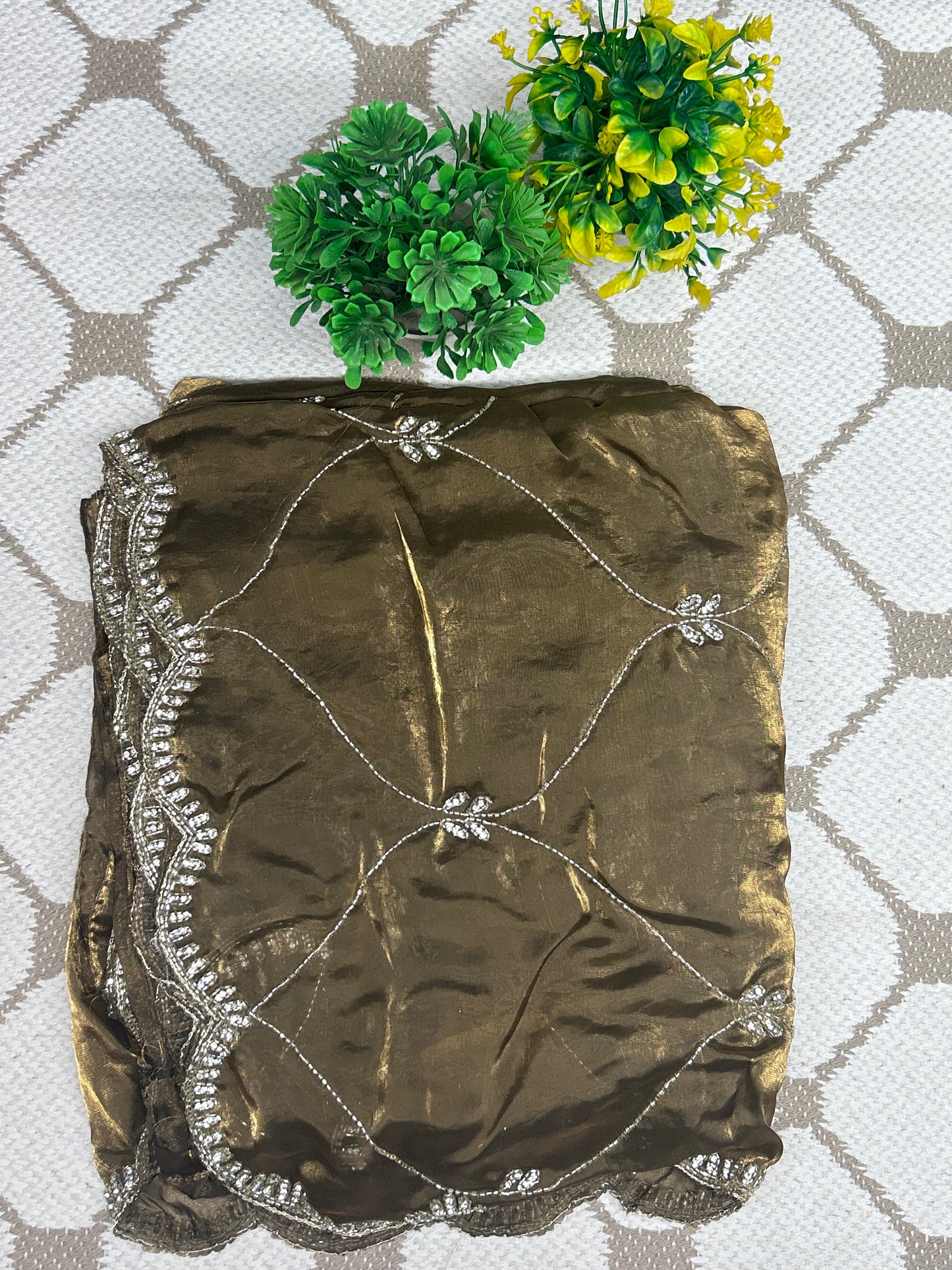 Premium Fancy Silk Saree – Olive Brown Designer Embroidered Saree🤎