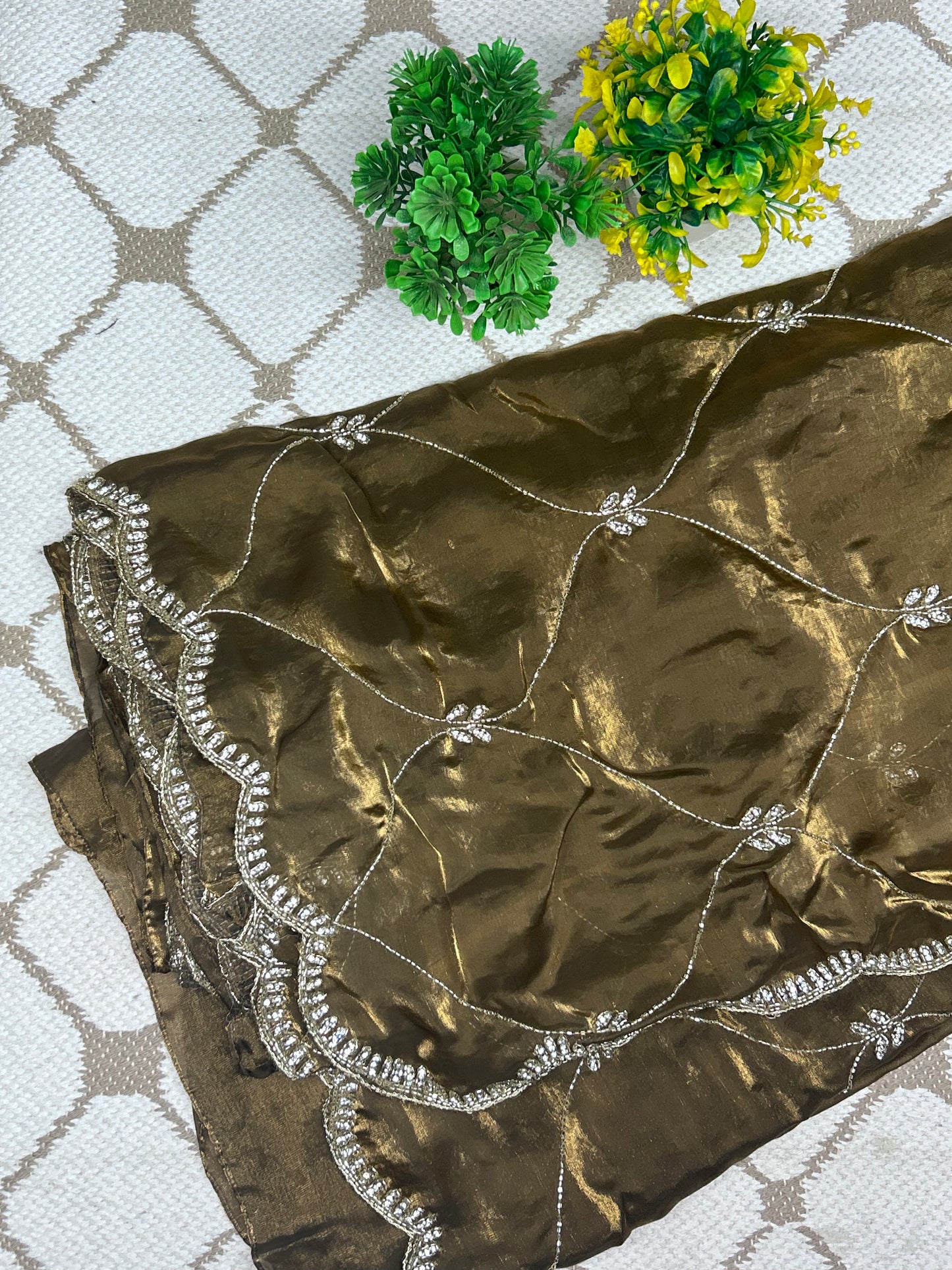 Premium Fancy Silk Saree – Olive Brown Designer Embroidered Saree🤎