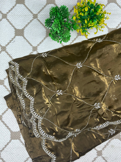 Premium Fancy Silk Saree – Olive Brown Designer Embroidered Saree🤎