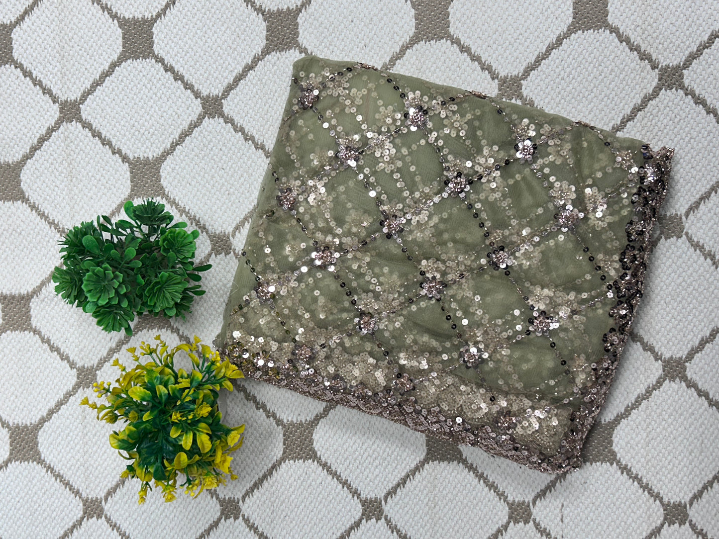 Premium Net Sequin Work Saree – Sage Green Designer Party Wear Saree✳️