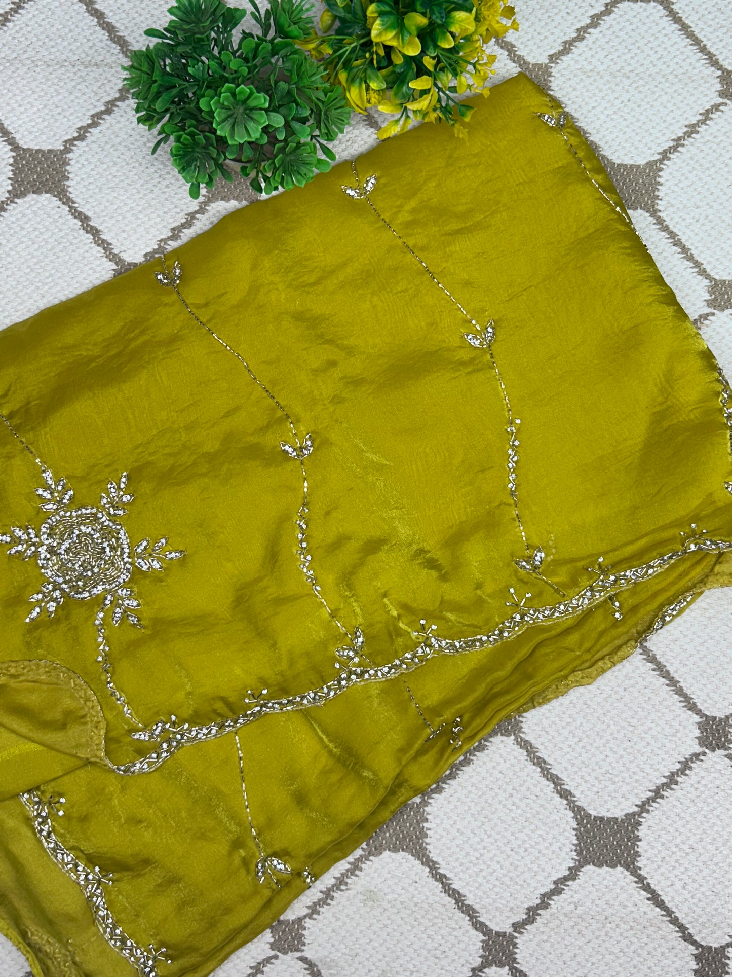 Premium Fancy Silk Saree – Mustard Yellow and Dusty Mauve Handwork Designer Saree🌼