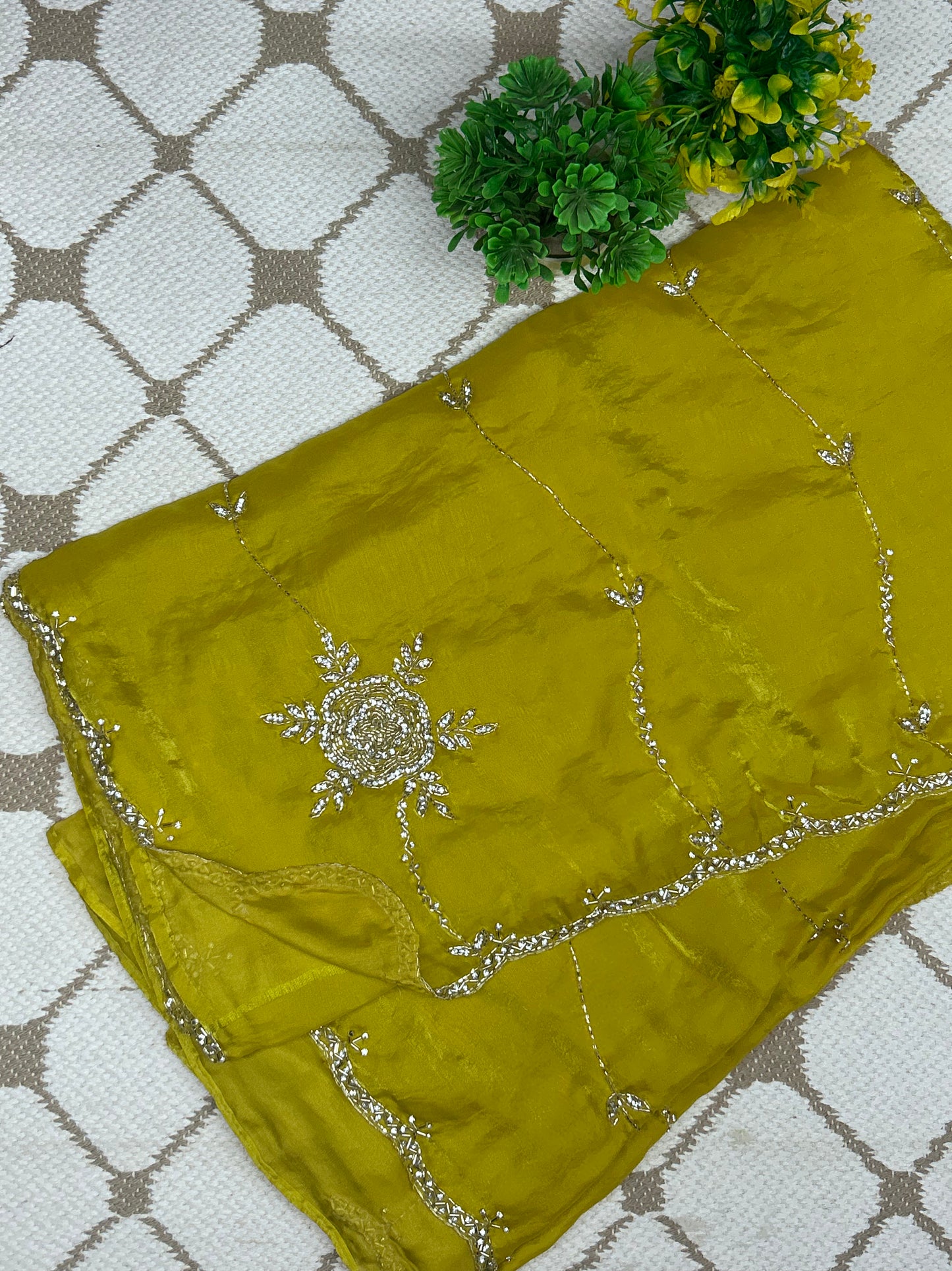 Premium Fancy Silk Saree – Mustard Yellow and Dusty Mauve Handwork Designer Saree🌼
