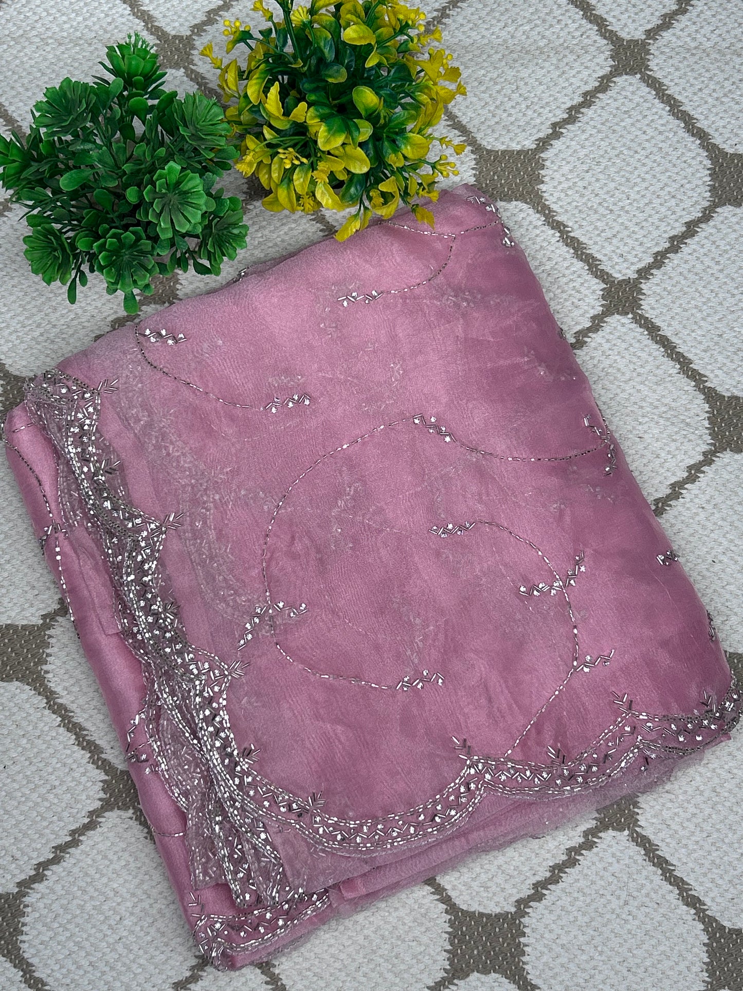 Premium Organza Handwork Saree – Leaf Vine Embroidery Designer Saree🌱