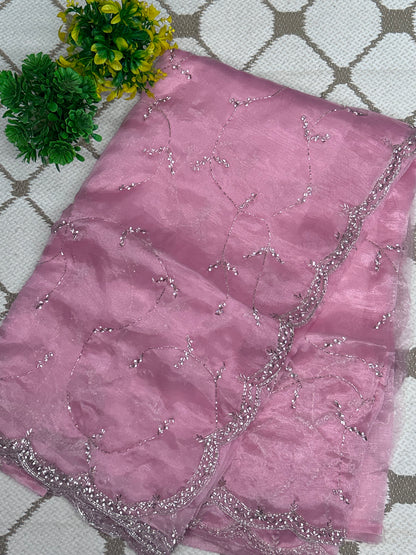 Premium Organza Handwork Saree – Leaf Vine Embroidery Designer Saree🌱