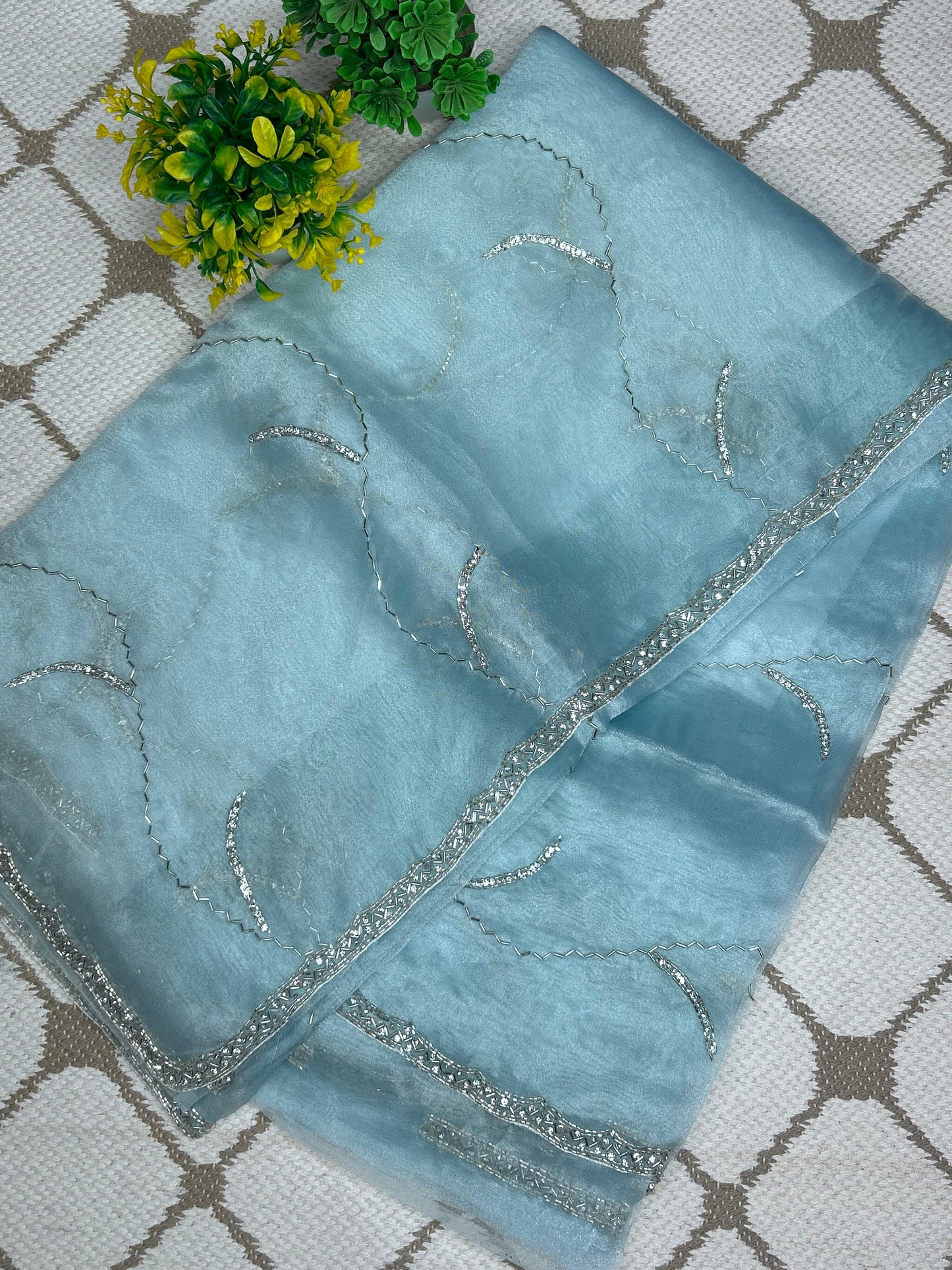 Premium Organza Handwork Saree – Paisley motifs Designer Saree🌶️